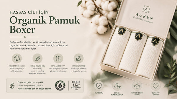 Hassas cilt için erkek boxer - yüzde 100 organik pamuk alerjisiz ve antiinflamatuar kumaş