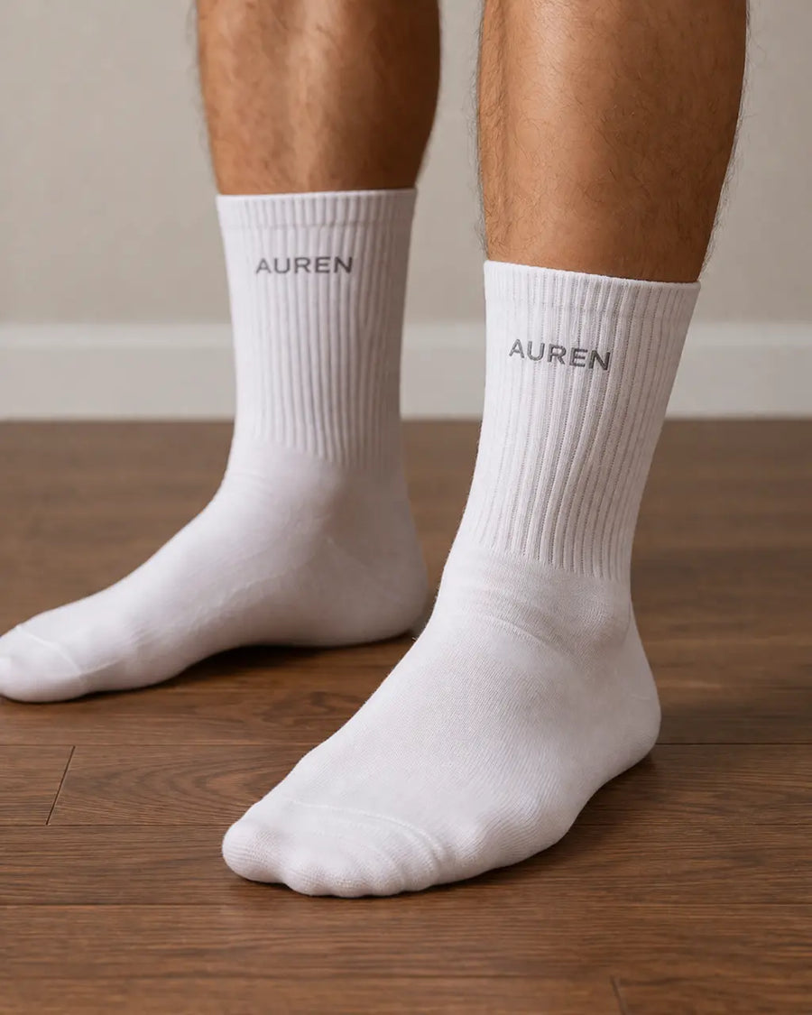 Auren erkek çorap, nefes alır pamuk, beyaz model detay